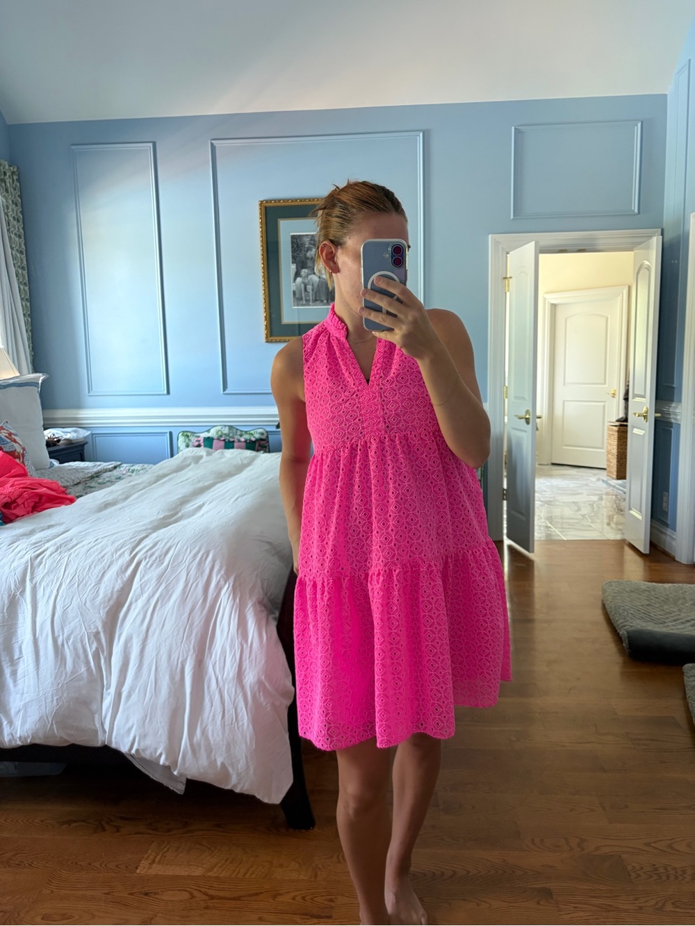 Lilly Pulitzer Hot Pink Sleeveless Eyelet Tiered Mini Dress